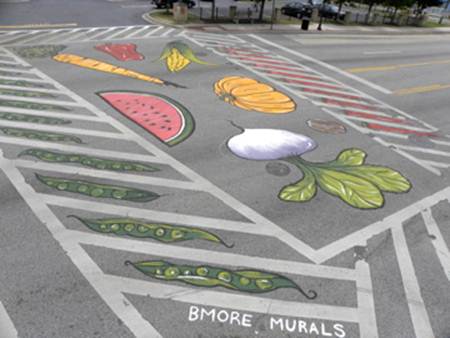 High level view of mural on Harford Road